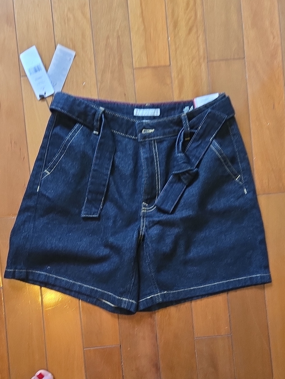 Tommy Hilfiger Dark Blue Denim High-Waist Belted Shorts